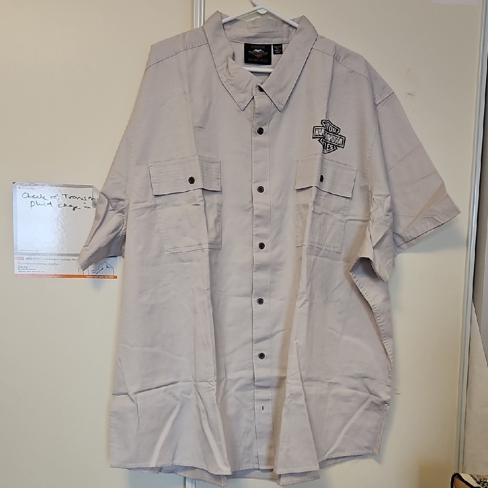 Harley-Davidson Light Gray Short Sleeve Work Shirt with Chest Patch